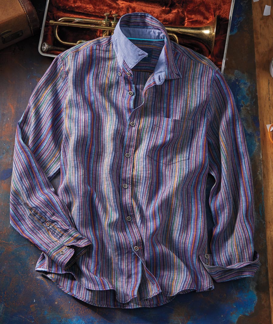 Men's Bright Size Life Italian Linen Shirt-32 Bar Blues