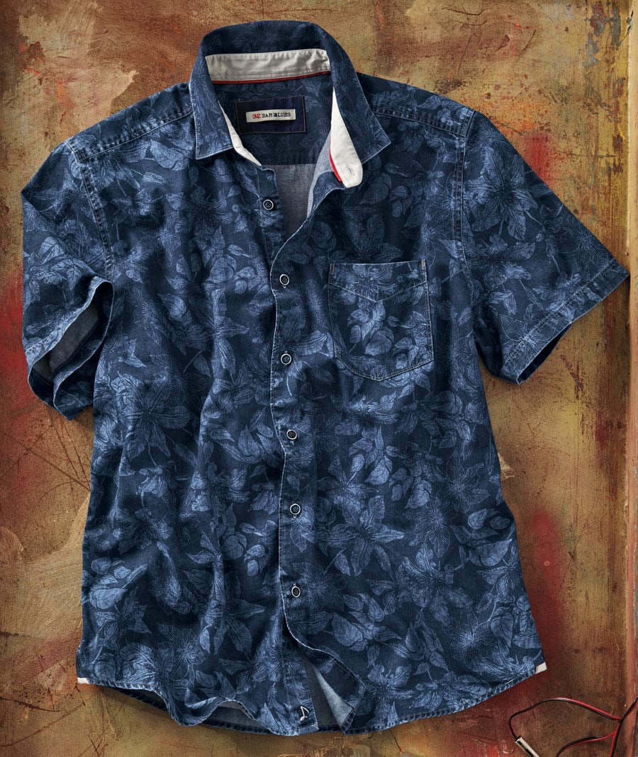 Men's Song Of The Islands Cotton Print Shirt-32 Bar Blues